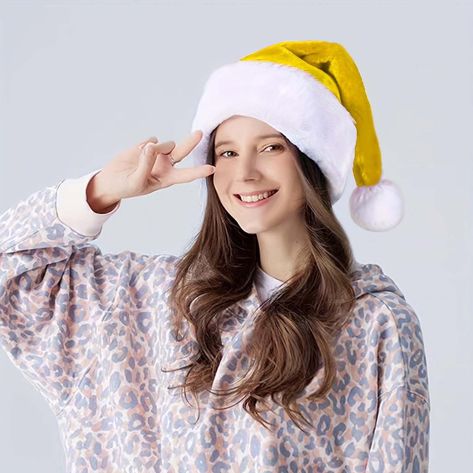 Onlvmyur 3 Pieces Christmas Hat Adult Santa Hat Plush Santa Hat Santa Hat Santa Hats for Adults (Yellow), Black, 29cm x 39cm - Image 4