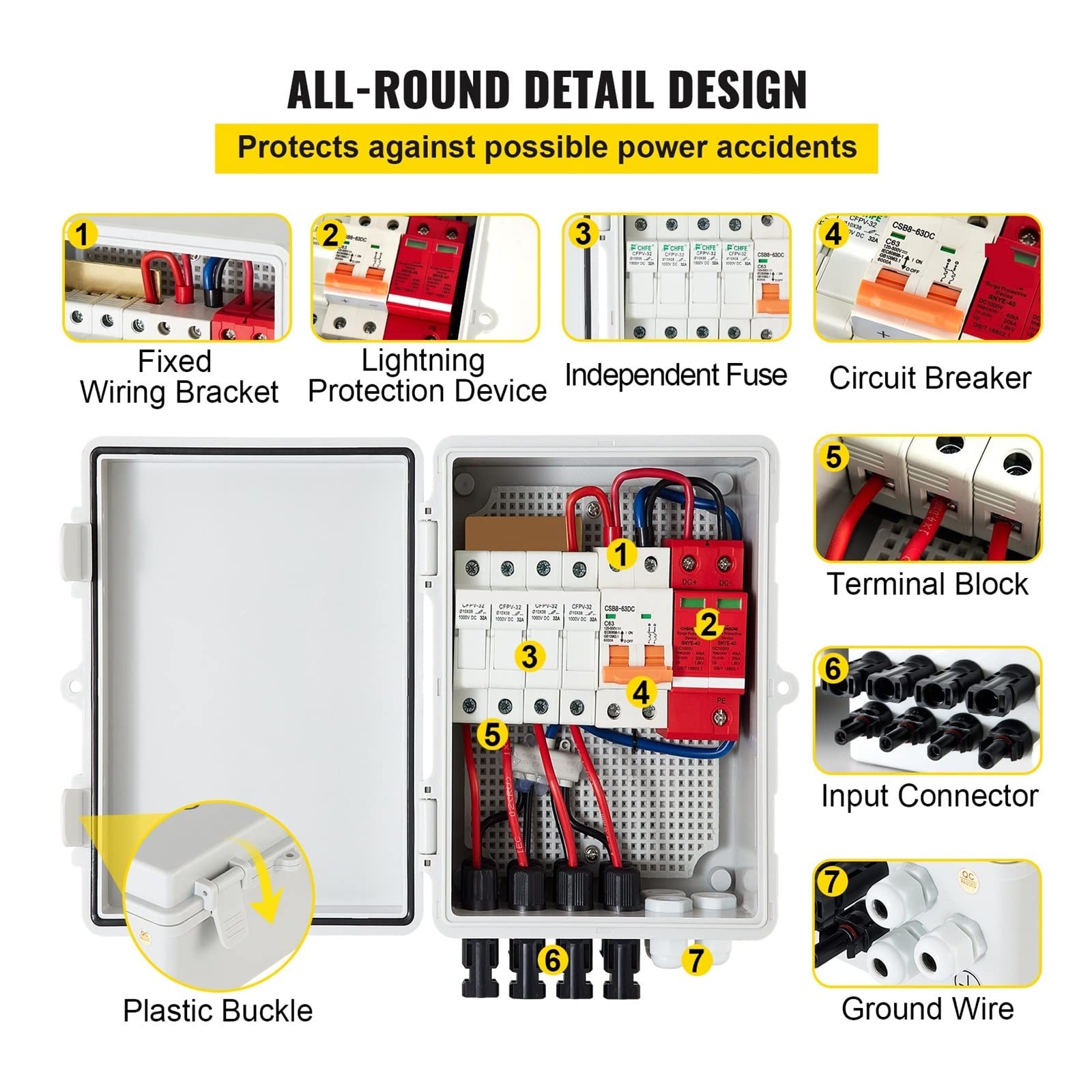 PV Combiner Box 4 ciąg 6 ciągów IP65 wodoodporna ochrona odgromowa przerywacz do systemu paneli słonecznych On/Off Grid(4 String)