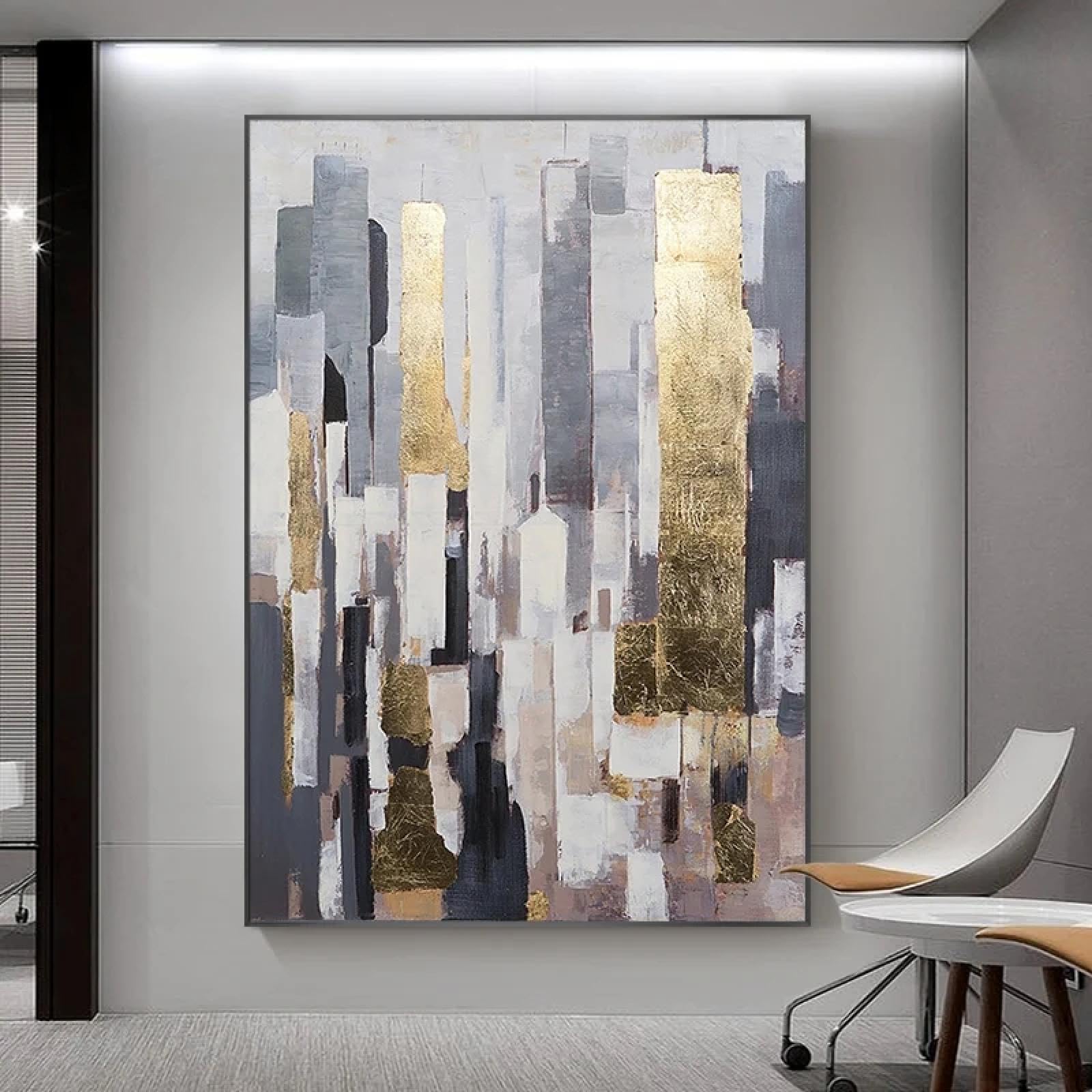 HOLEILUCK Abstrakcyjny nowoczesny obraz dekoracyjny wersja pionowa wejście złote światło luksusowe XXL sztuka ścienna 90 x 120 cm nieoprawiony