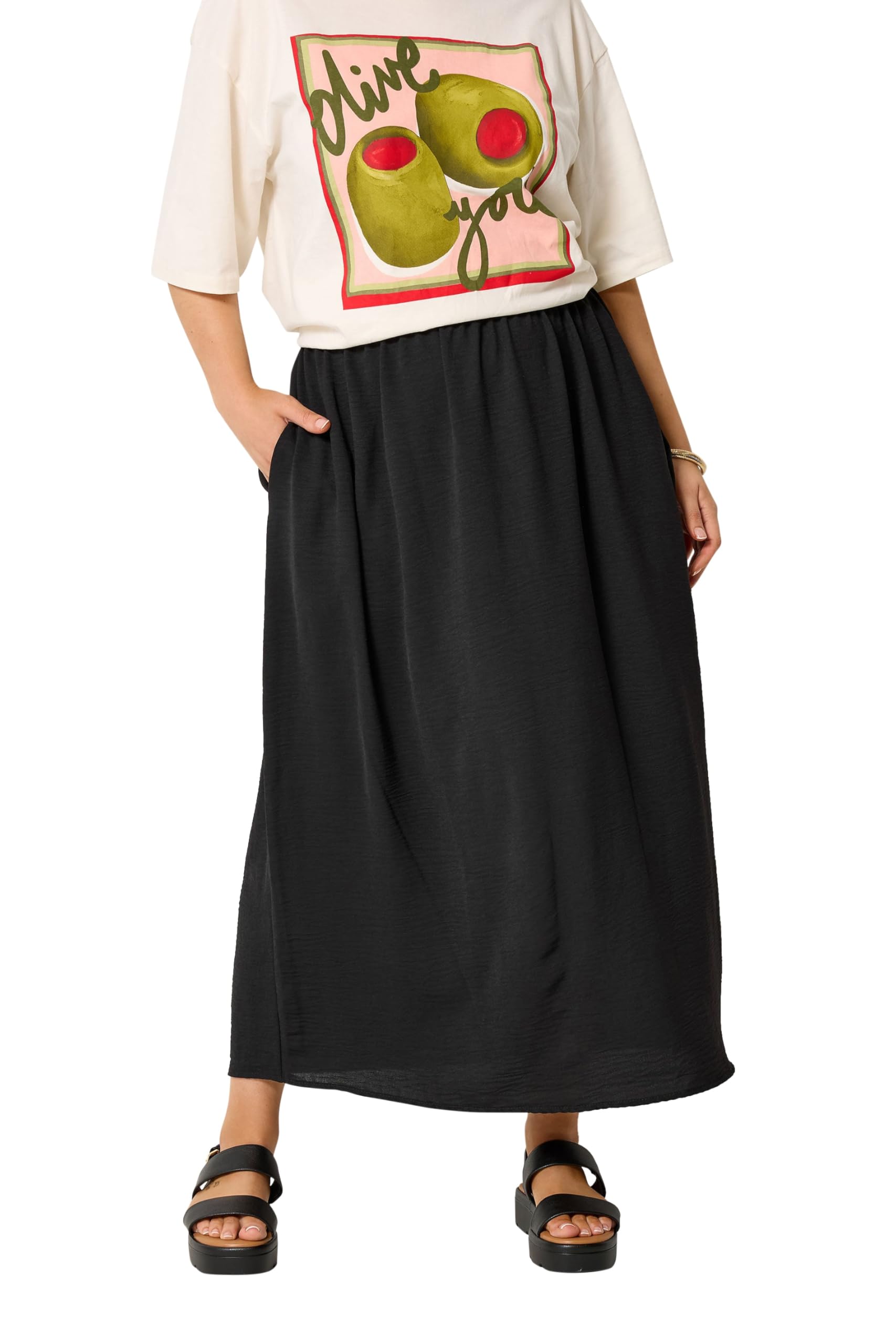Yours Women's Black Curve Midi Skirt - Plus Size Curve