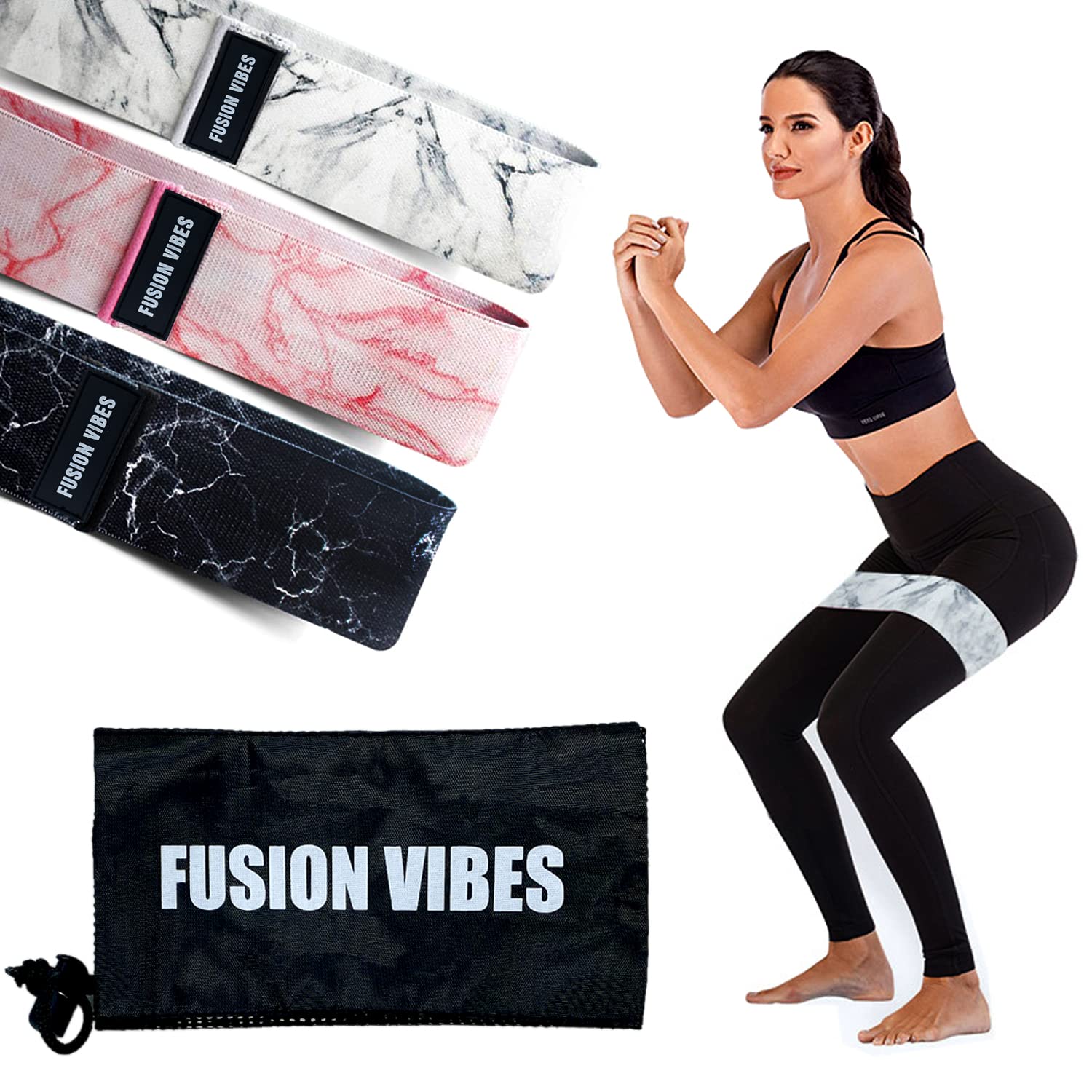 Premium Resistance Bands for Legs and Butt, Non-Slip Fabric Booty Bands, Glute Bands & Hip Bands for Women and Men, Workout Fitness Bands for Hips, Yoga, Strength Training, Beginners (MARBLE)