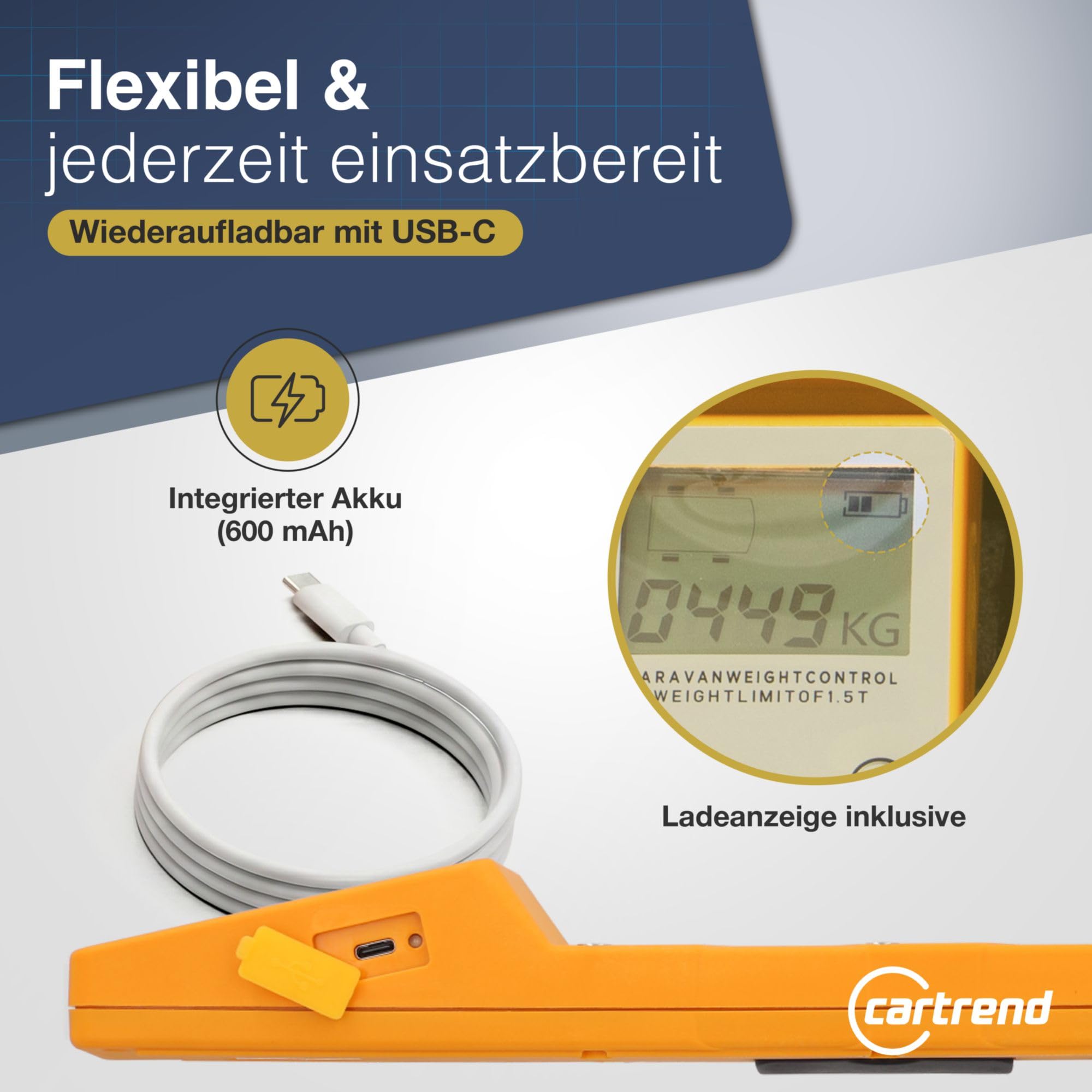 cartrend Fahrzeugwaage | präzise Waage für PKW, Anhänger, Wohnmobile | 1500 kg pro Rad | sicher & zuverlässig | mit DREI Wiegeprogrammen & digitaler Anzeige | tragbar & wiederaufladbar | orange