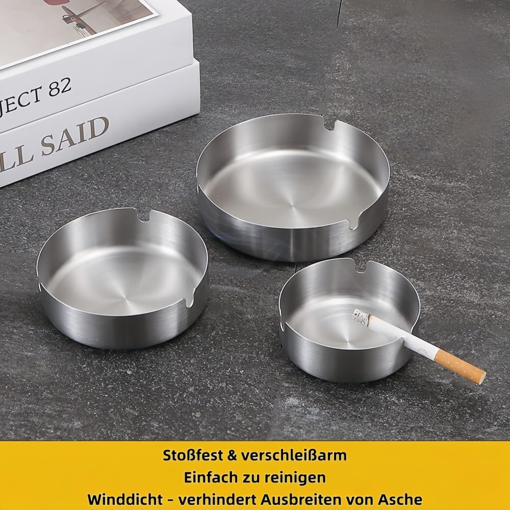 Lot de 6 cendriers en acier inoxydable avec rainures en U - Coupe-vent - 8/10/12 cm - Doré/argenté - Table de balcon de jardin - Cadeau moderne (10 cm, doré 6)