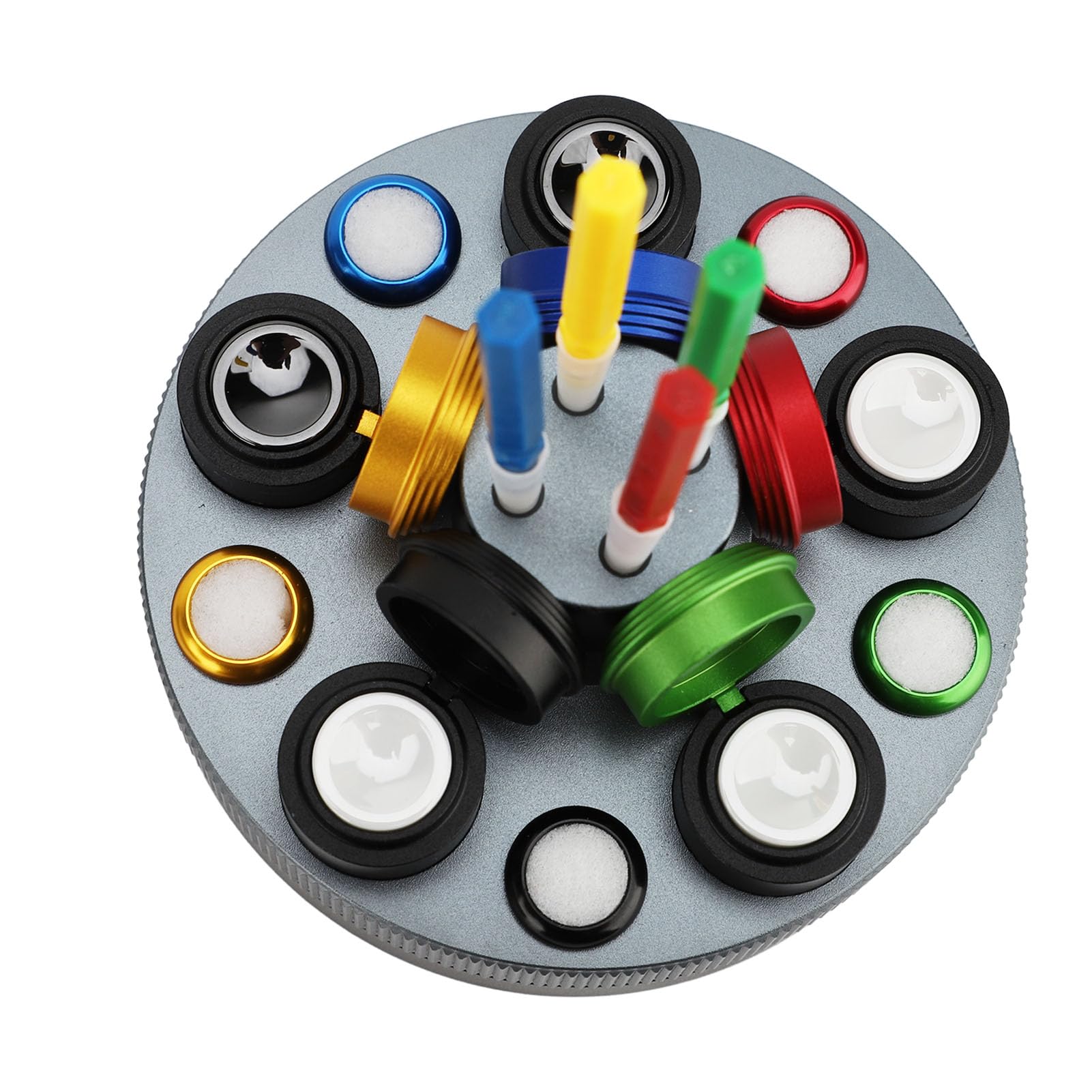 plplaaoo Kit olerato d'oro professionale con copertura antidusta 5 tazze d'olio 4 penne olio Accessori di riparazione del giradischi in metallo per manutenzione e orologeria