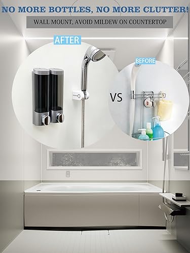 Miniatura 3 de RANKADO - Dispensador de jabón de ducha de lujo, 2 cámaras, sin taladro, dispensador de champú y acondicionador de baño, montado en la pared con