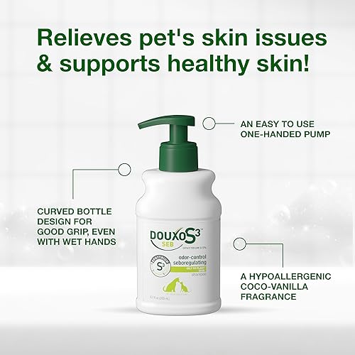 Miniatura 5 de Champú DOUXO S3 SEB, contiene 0.5% de Ophytrium, control de olor y seboregulador, para piel grasa a escamosa, seborrea, para perros y gatos, 6.7 fl.