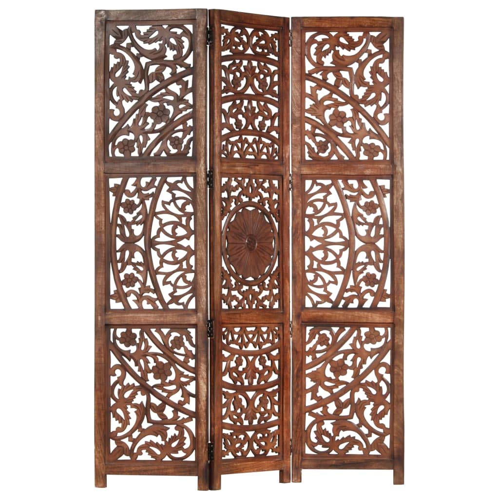 vidaXL Solid Mango Wood Hand carved 3Panel Room Divider Privacy