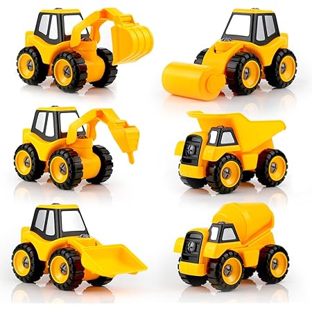 Amazon Qun Feng 車おもちゃ 組み立ておもちゃ 作業車両 工事車両 建設車両セット 働く車 はたらく車 工事カー ミニカー Diy 模型組み立て 分解おもちゃ ネジ止めカー 建設現場コレクション トラック 車のおもちゃ 作業車 工事現場シリーズ ローラーカー セメント