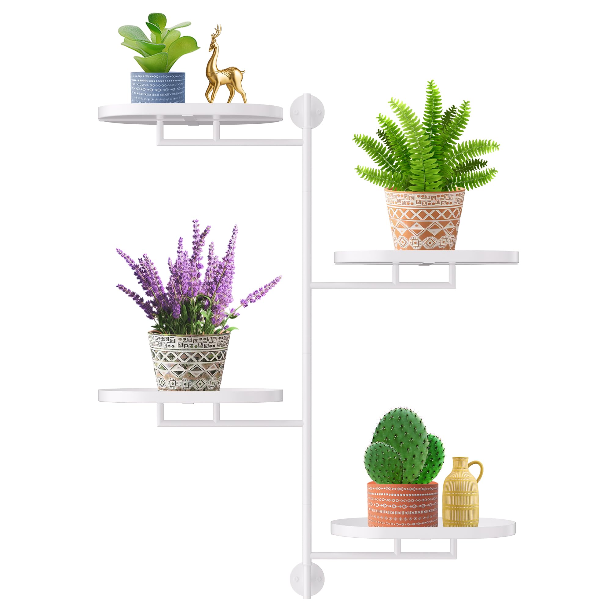 YQSLYSF Window Rotating Plant Stand Shelf Indoor White Metal Floating Shelves 4-Tier Wall Mount Plant hanger Holders for Wall Planter Modern Home