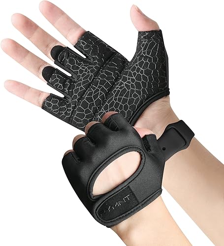 Miniatura 9 de Guantes de levantamiento de peso mínimo, guantes cortos de micro entrenamiento, almohadillas de agarre con protección completa de la palma y agarre