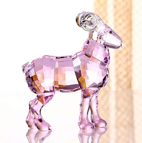 Miniatura 3 de Colección de figuras de animales de cabra de cristal, estatua coleccionable para decoración del hogar (rosa)
