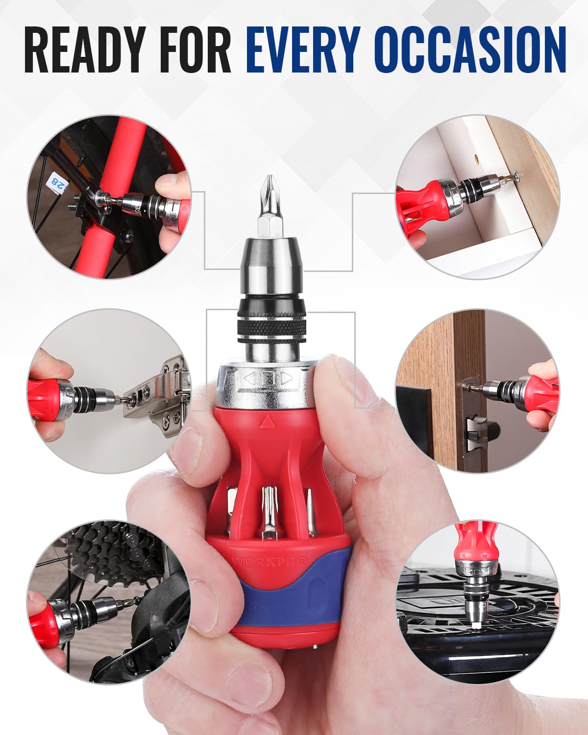 WORKPRO Mini wkrętak z grzechotką, 12 w 1, magnetyczny śrubokręt, wielofunkcyjny zestaw wkrętaków z bitami S2, do napraw i prac domowych