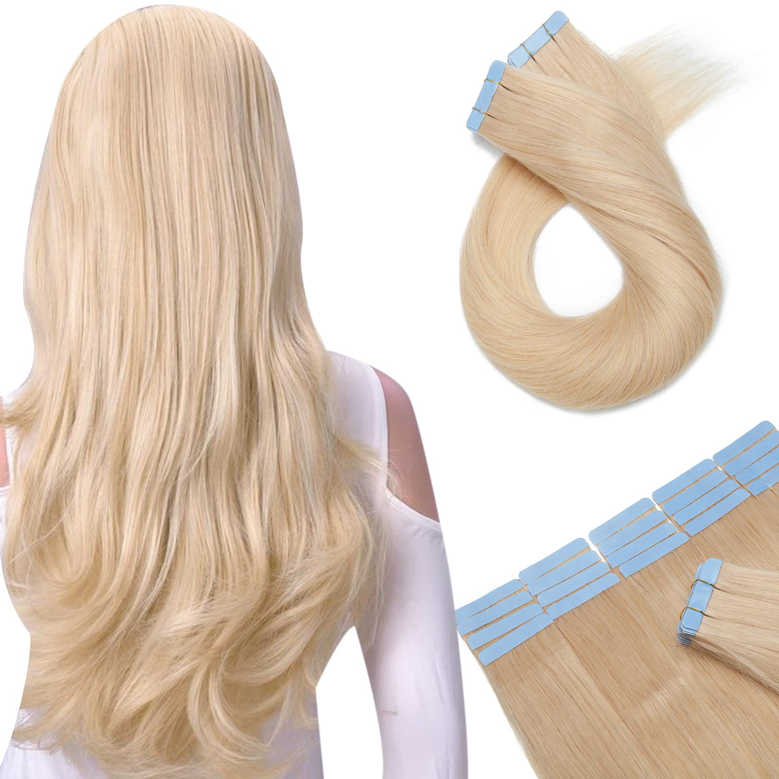 Amazon.com: Benehair Remy Tape in Hair Extensions Human Hair Bleach Blonde  Seamless Skin Weft Tape in Real Human Hair Extensions Straight Hair 22 Inch  150g #613 60 pcs : Everything Else