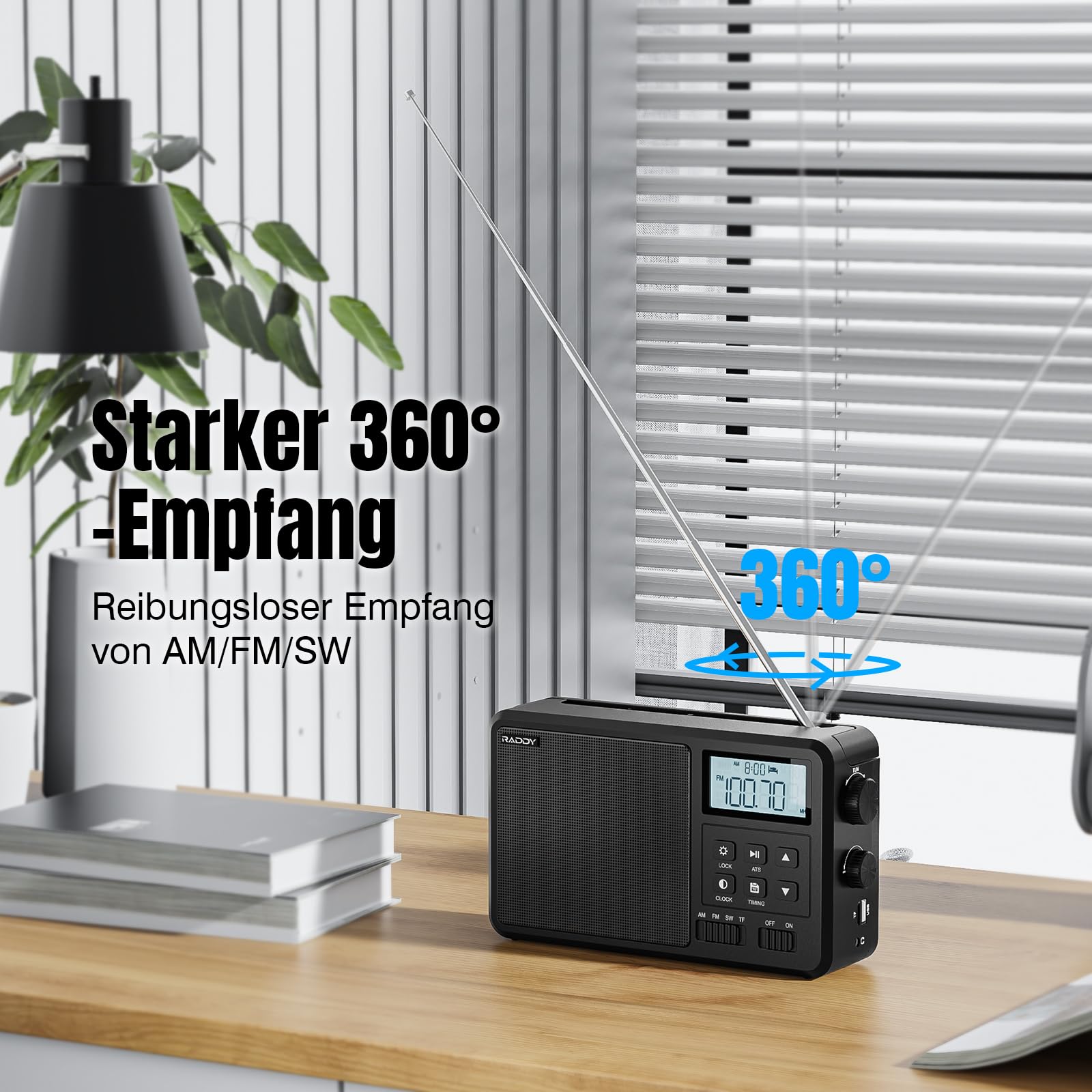 Raddy RF206 Tragbares Kurzwellenradio, Digitalradio, AM/FM-Empfänger, 8W-Lautsprecher, LCD-Display, Unterstützung für BT/TF-Karte/USB-Wiedergabe, AC/AA-Batteriebetriebenes Radio für Zuhause