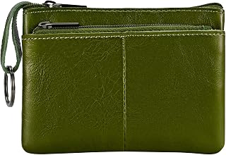 Army Green Genuine Leather Wallet,Mini Zip Change Purse Women,Key Wallet,Coin Purse Women,Small Wallet Coin Pouch,Leather Coin Pouch with KeyChain 3 Zippers.1 Piece