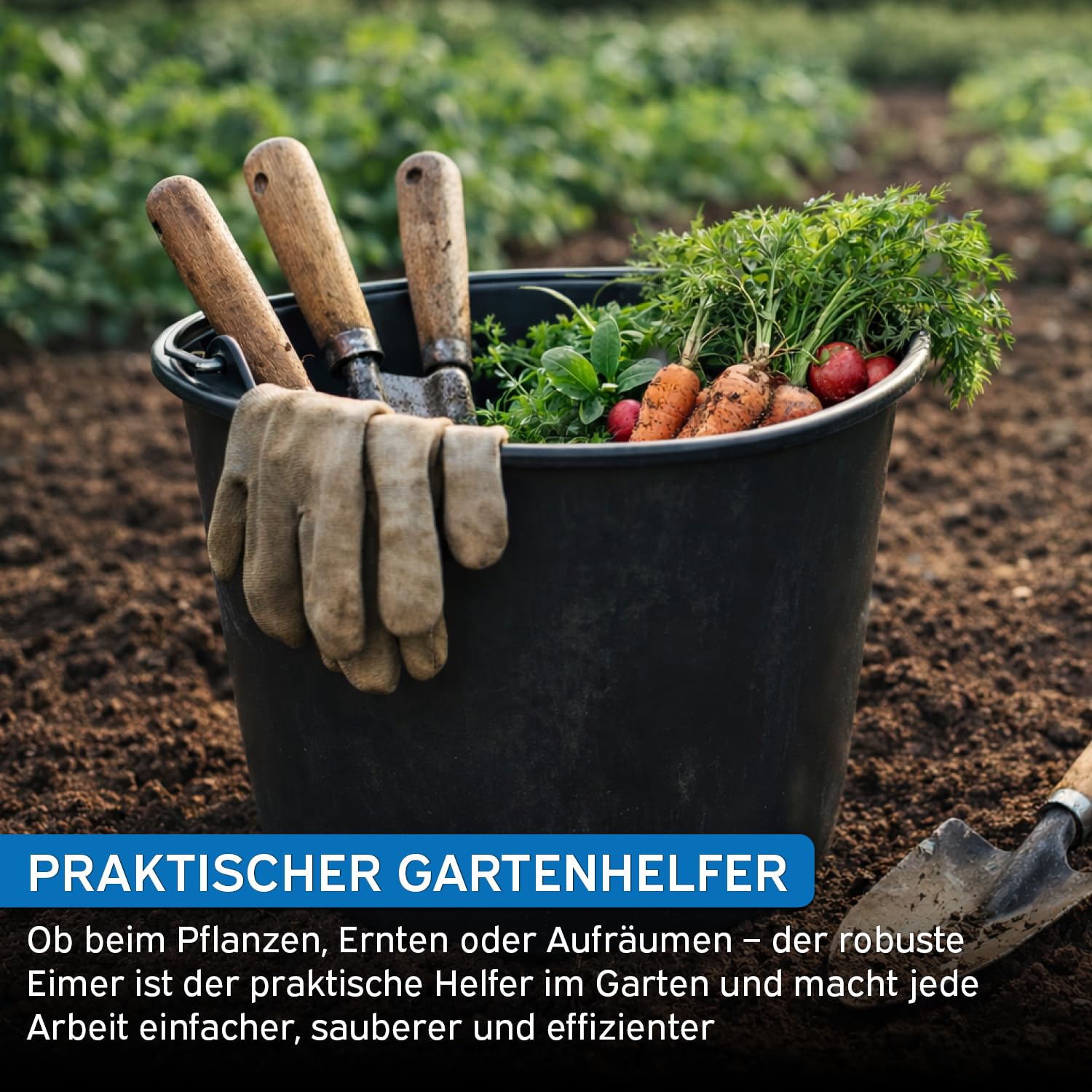 kör4u Secchio da costruzione, set da 10 pezzi, 20 l, nero con robusta archetto in metallo, secchio rotondo robusto in LDPE – per costruzione, giardino, casa e artigianato