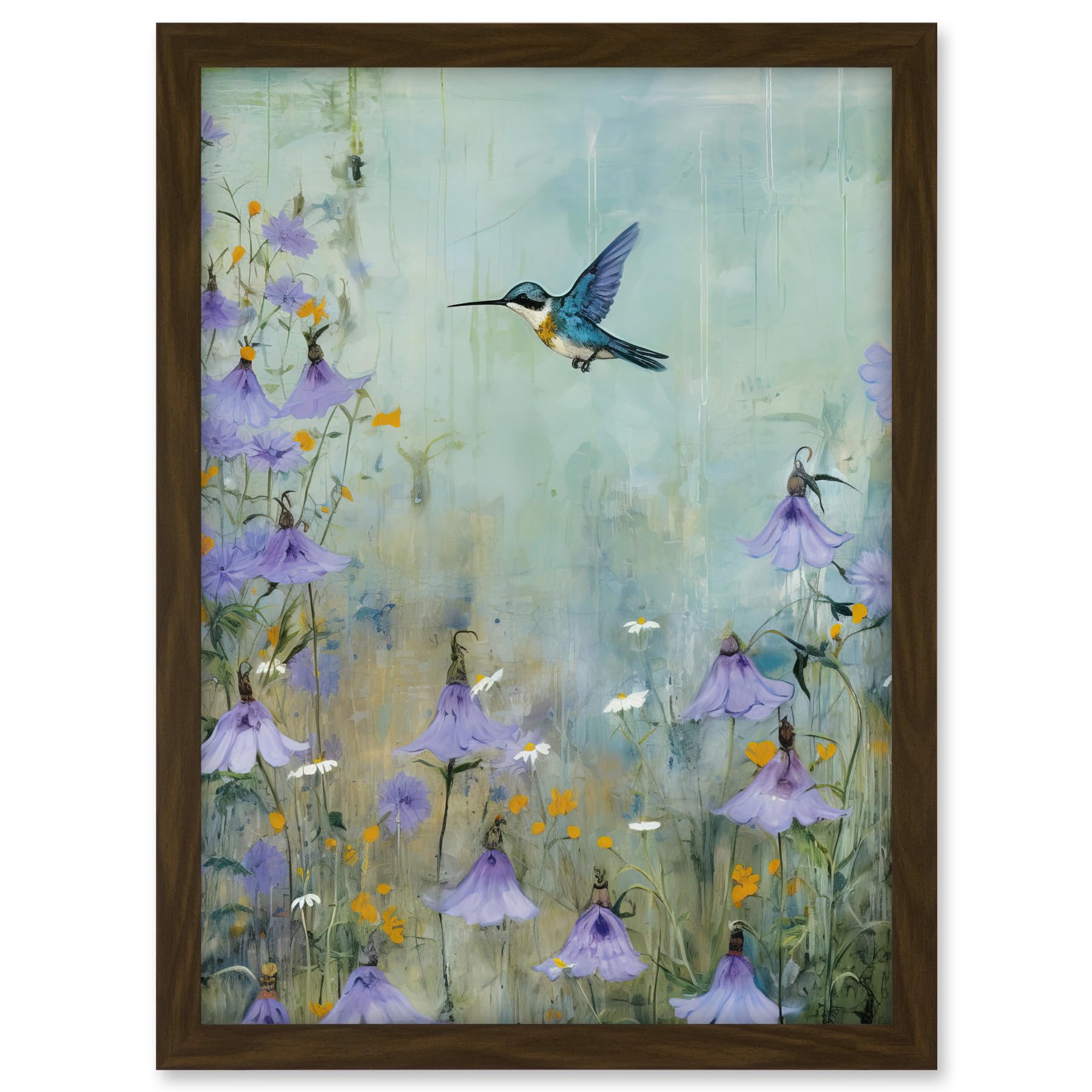 Artery8 Bluebell Hummingbird Pastel Painting Nectar Flowers Field Oil Painting Colour Artwork Framed A3 Wall Art Print
