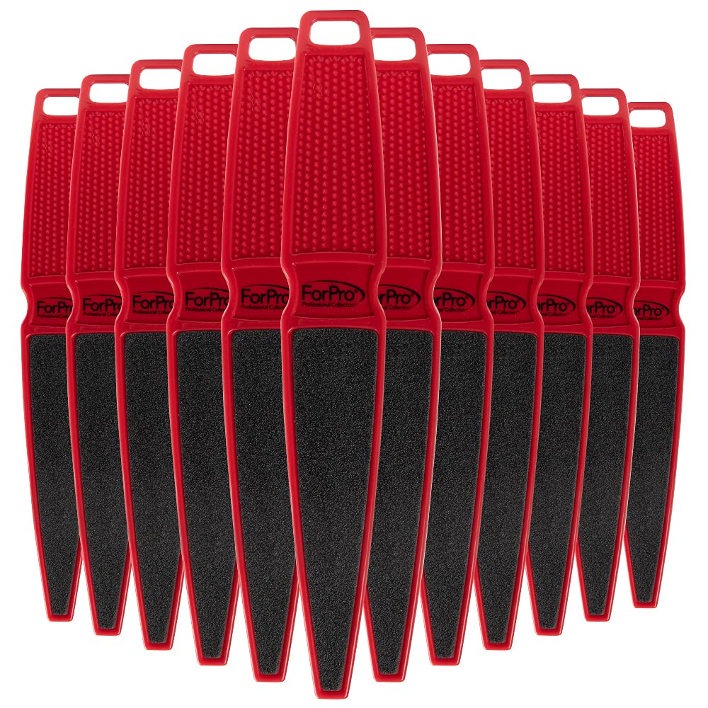 ForPro Professional Collection Pedicure Paddle Foot File, Double-Sided for Heels, Disposable & Sanitizable, 80/180 Grit, Red, Pack of 12