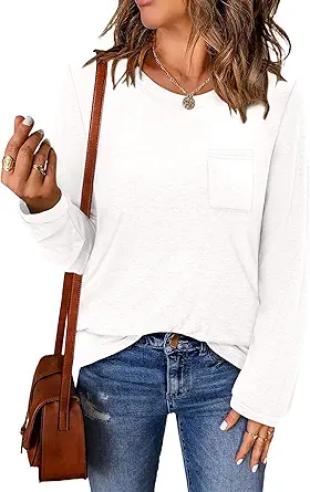ONLYSHE Women's Casual Striped Long Sleeve Tops Crew Neck Knit Basic Loose Fit T Shirts Fall Fashion Tunic Outfits