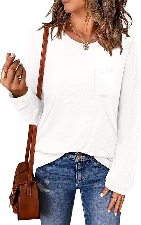 ONLYSHE Women's Casual Striped Long Sleeve Tops Crew Neck Knit Basic Loose Fit T Shirts Fall Fashion Tunic Outfits