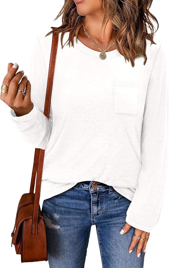 ONLYSHE Women's Casual Striped Long Sleeve Tops Crew Neck Knit Basic Loose Fit T Shirts Fall Fashion Tunic Outfits