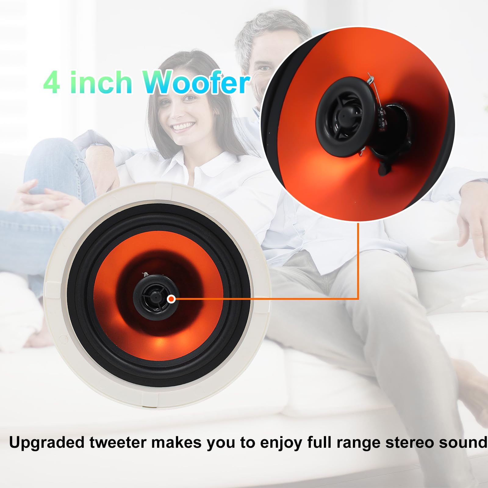 STUDIOFINIX Altavoces de techo pasivos de montaje empotrado de 4 pulgadas, par de salida de potencia máxima de 480 W, perfecto para un sonido claro en la sala de estar, oficina, cocina, sótano y patio