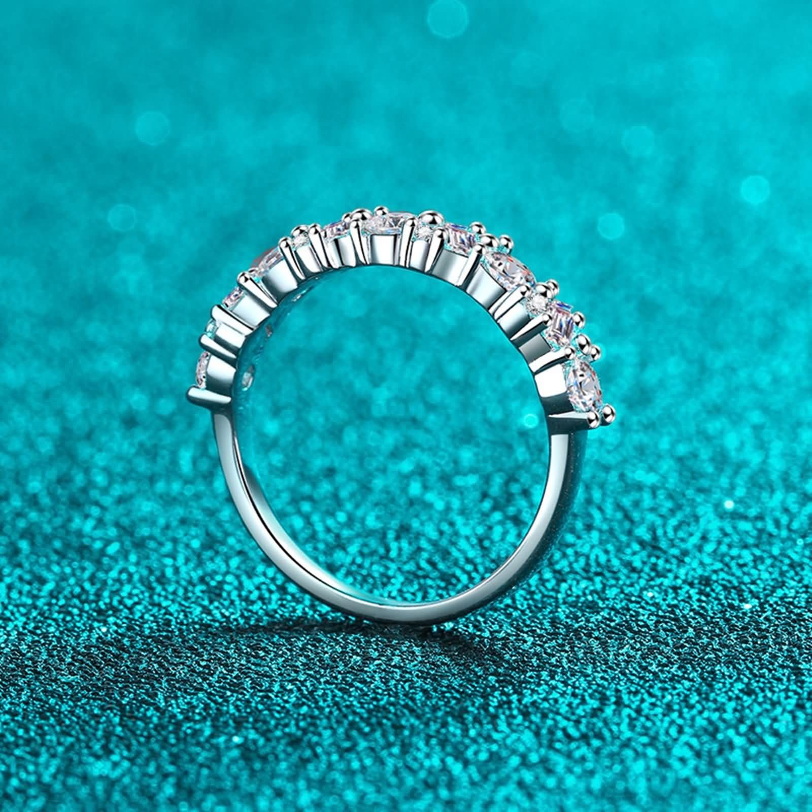 Anillos de Alianza Oro Blanco para Mujer 9 Kilates / 14 Kilates / 18 Kilates, Media Eternidad con Diamante Creado de 0,9ct, Anillo Plata Boda Mujer