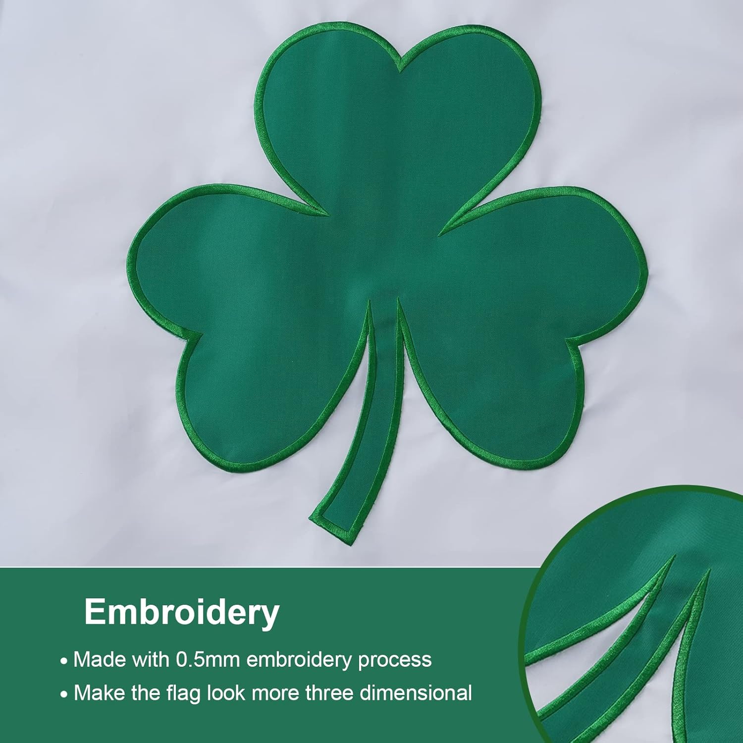 SYII Ireland Shamrock Flag 3x5 Ft Outdoor, Embroidered Irish Shamrock Flags with 2 Brass Grommets, Heavy Duty 210D Polyester Vivid Color for St Patrick's Day Decor - Image 2