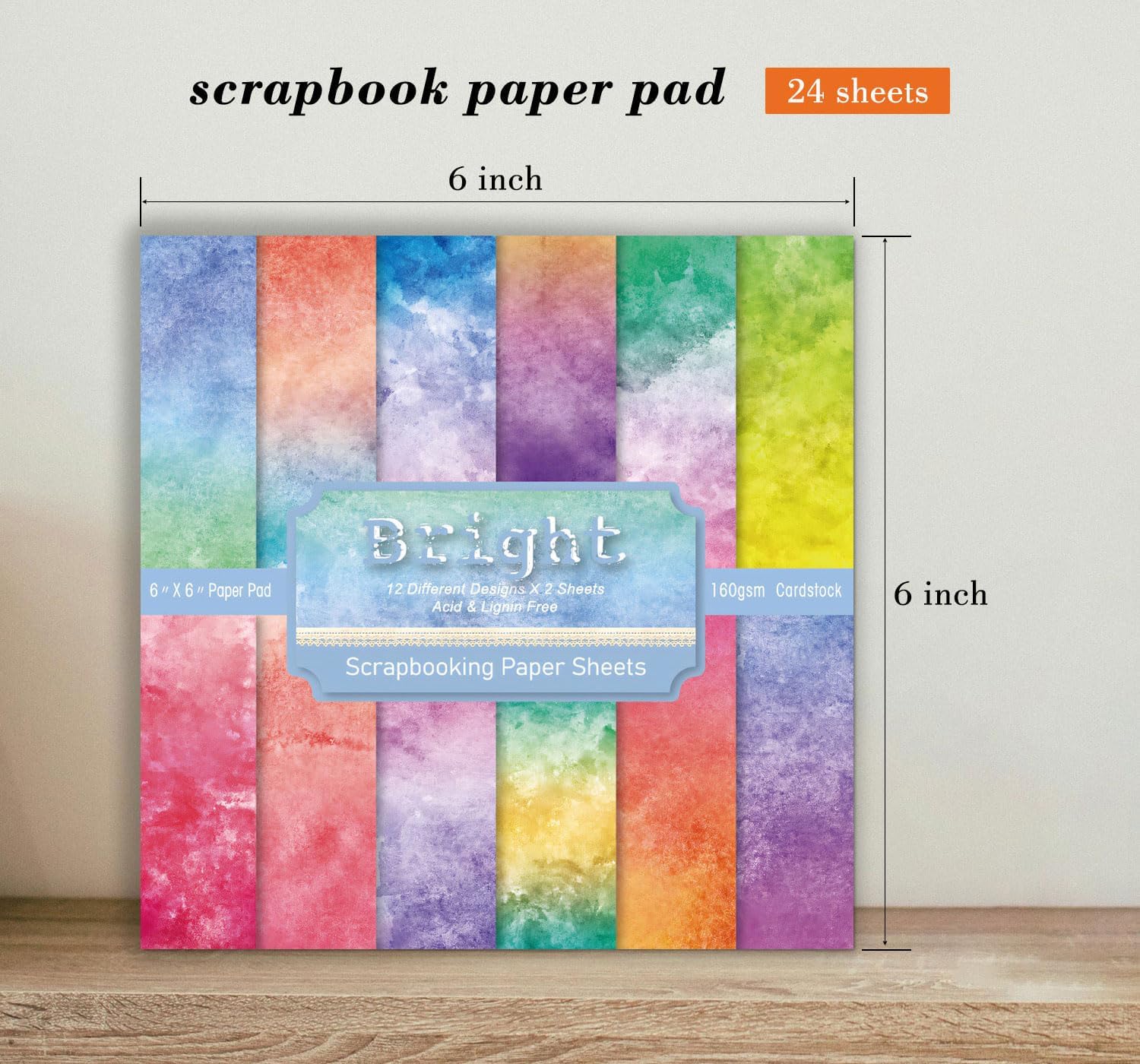 6 In Colorful Scrapbook Paper Pad, 24 Sheets Bright Patterned Designed Card Making Decorative Material Decoupage Cardstock Supplies Folded Material Gift Wrapping Journals DIY Crafts Photo Album