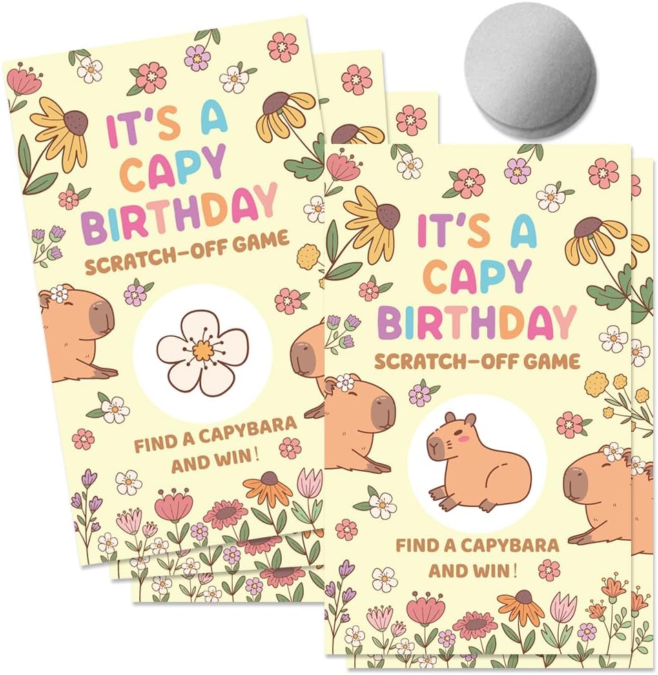 50 Pcs It's A Capy Birthday Scratch off Game Cards, Capybara & Floral Scratch Cards for Birthday Parties, Lottery Group Games Activity, Funny Raffle Tickets, Celebration Party Supplies