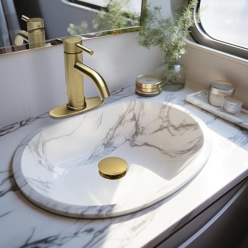 Miniatura 9 de Aquaterior Grifo de lavabo de baño de una sola manija dorada placa de acero inoxidable para lavabo de 1 agujero y 3 agujeros (CUPC NSF CEC)