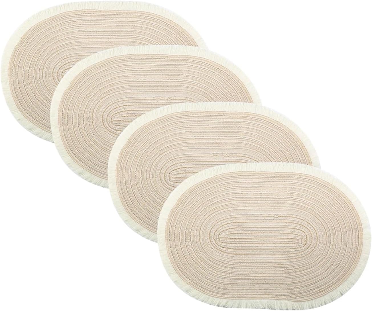Set of 4 Oval Placemats Heat-Resistant Table Mats Washable Non-Slip Dining Table Mats(Beige)