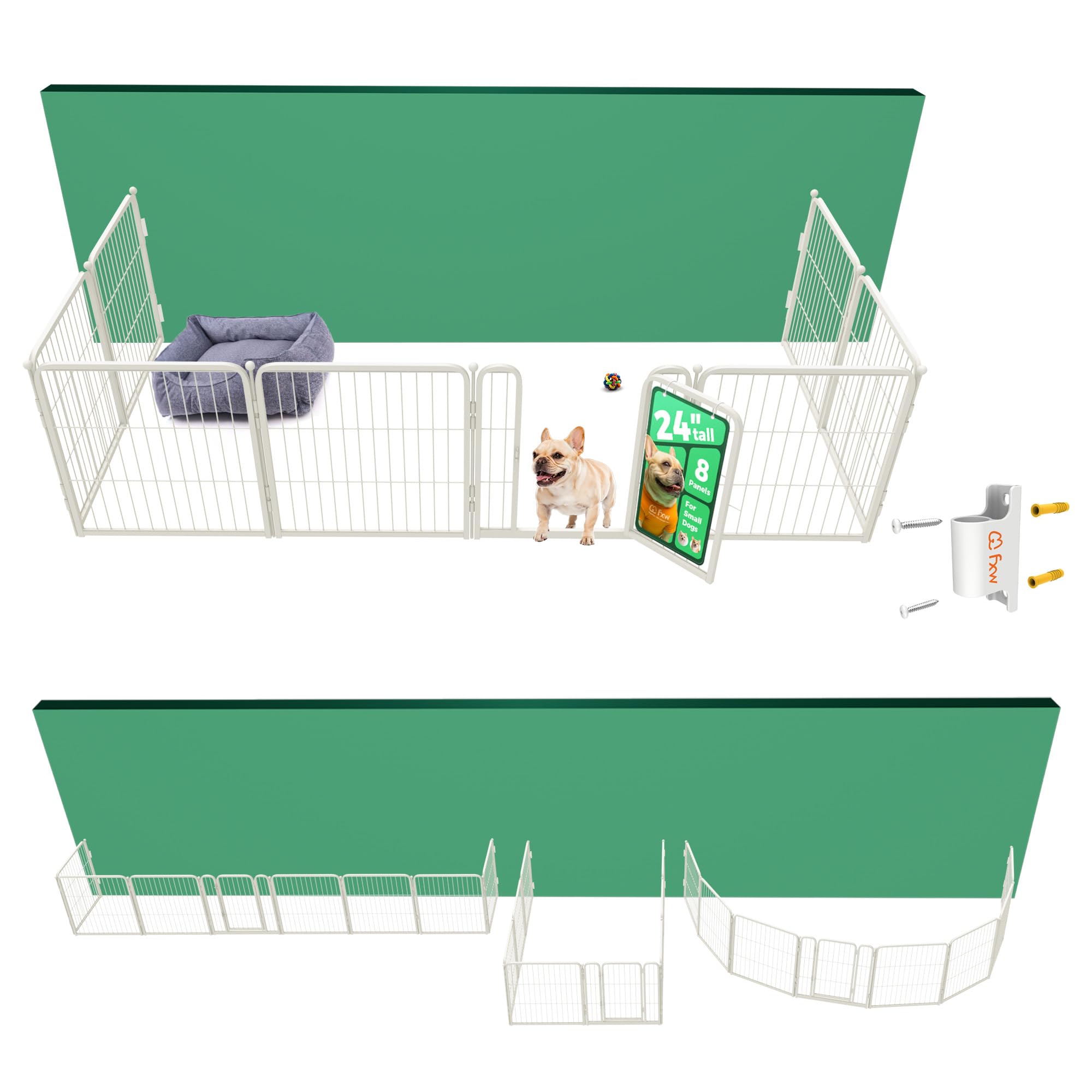 FXW Homeplus Indoor Dog Playpen with Fence-to-Wall Anchors, 24" H, 8 Panels