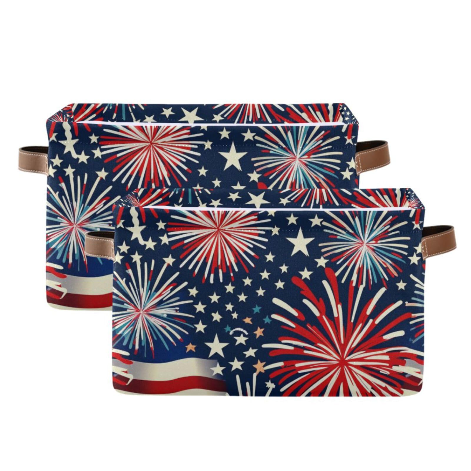 PaChyLuu Firework Storage Basket Bin Canvas Fabric Organizer Toys Basket with Handles for Home Office Nursery, Clothes, Gifts, 2 Pcs