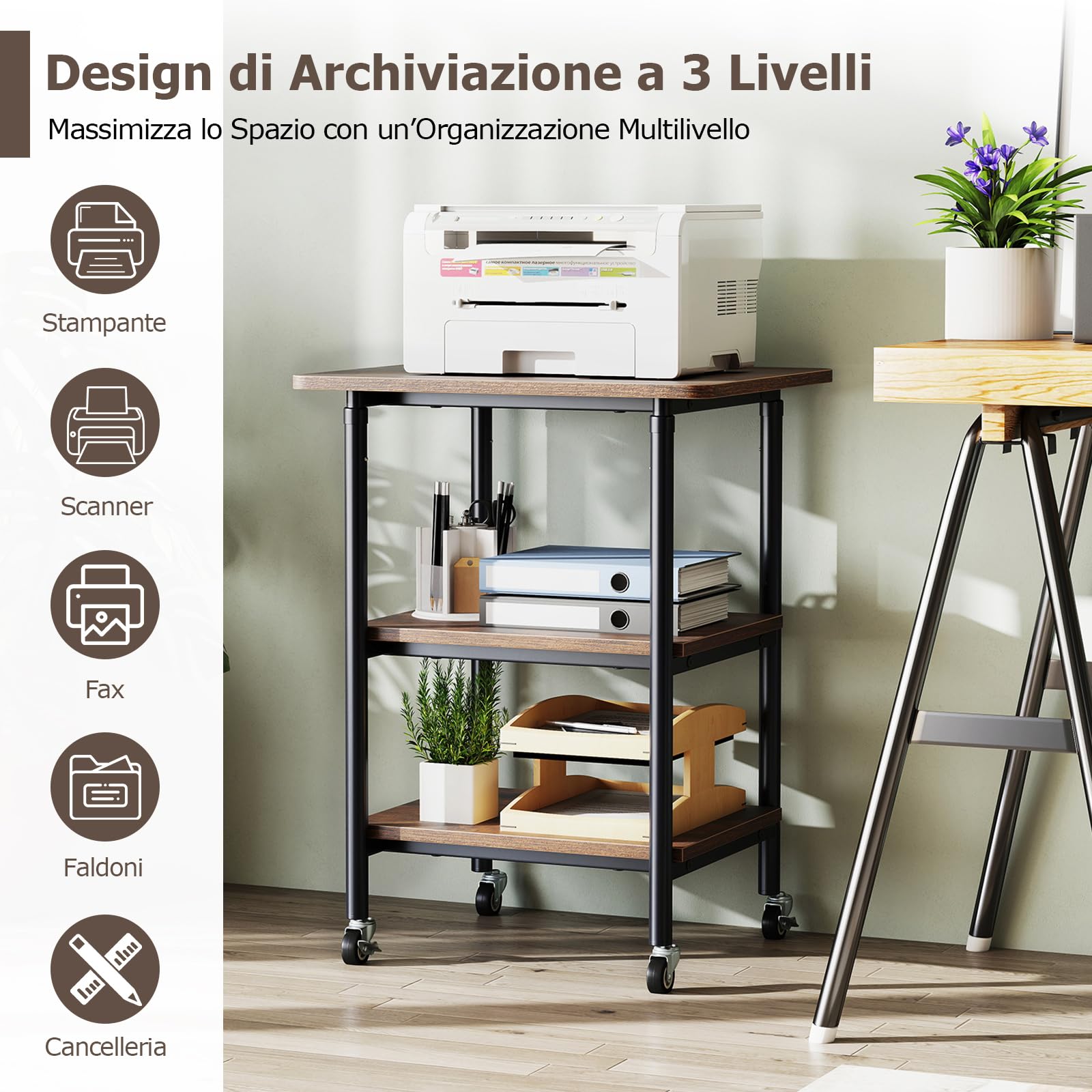 SOARS Supporto per Stampante a 3 Livelli, Tavolino Porta Stampante con