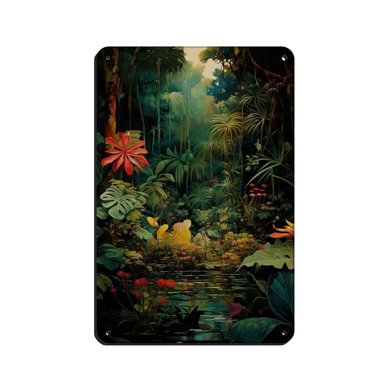 Lxwnze 20L X 30W Cm Tropical Jungle Art Green Colorful Forest Tin Sign Vintage Metal Pub Club Cafe Bar Home Wall Art Decoration Poster Retro 8X12inch(20X30cm)