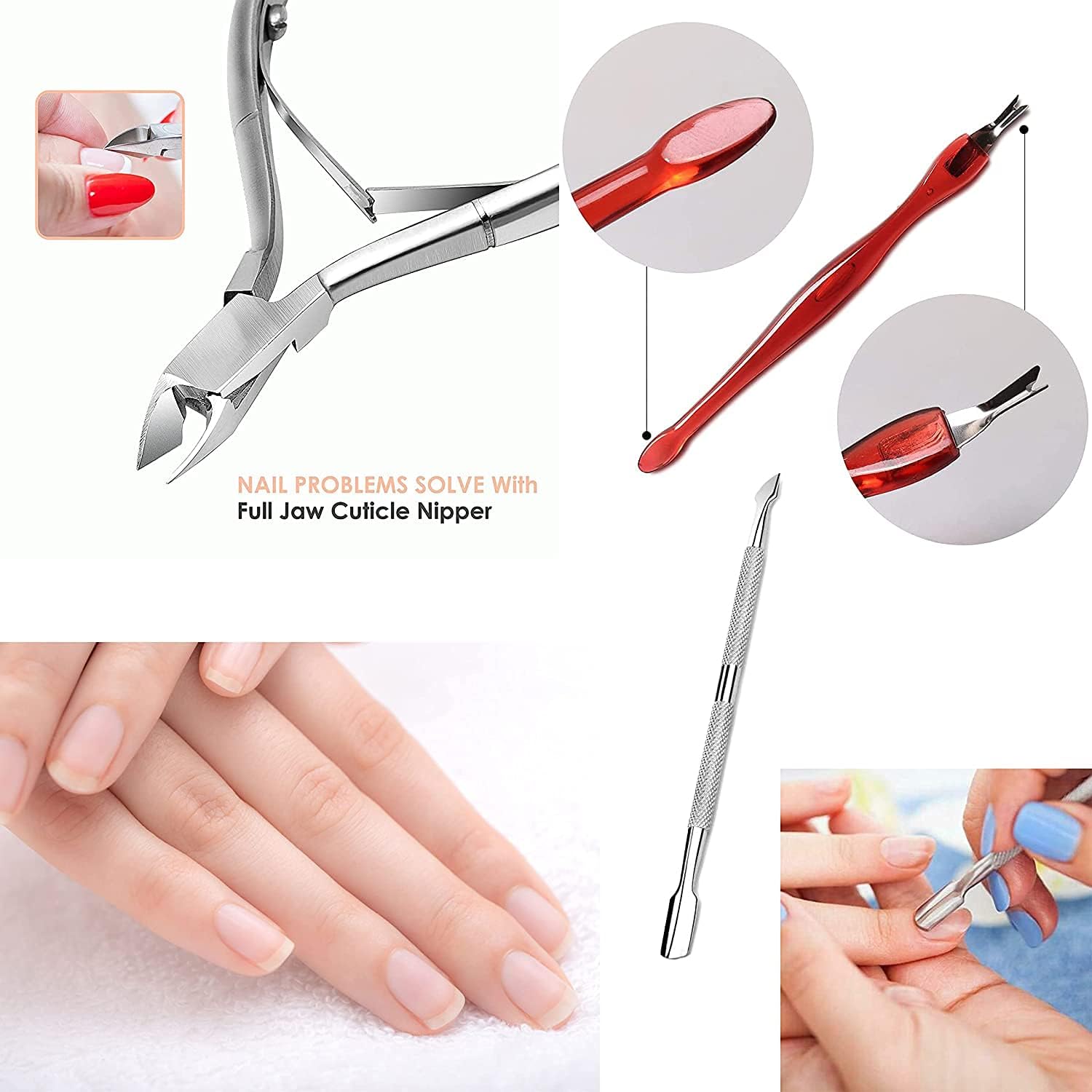 1 Cuticle Trimmer Cuticle Nippers with 1Cuticle Pusher and Triangle Cuticle Nail Pusher Peeler Scraper,Professional Stainless Steel Anti-slip Handle Cuticle Nipper Set-3PCS 1