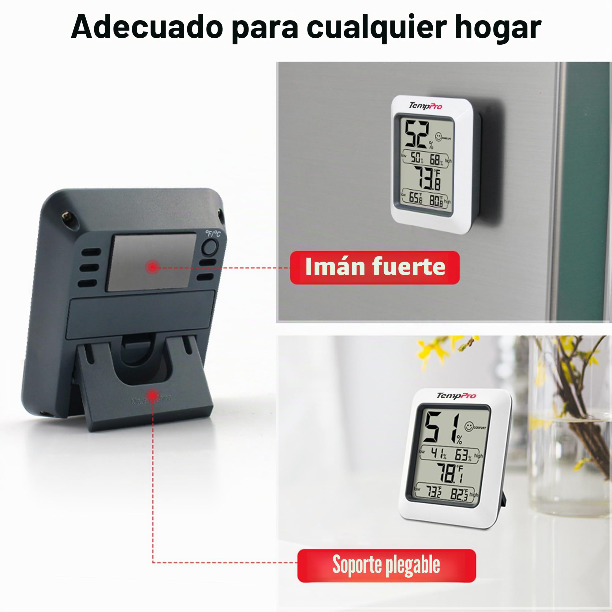 TempPro TP50 Termómetro Higrometro Digital para Interior Termohigrómetro Medidor Profesional para Medición de Temperatura y Humedad del Casa Ambiente