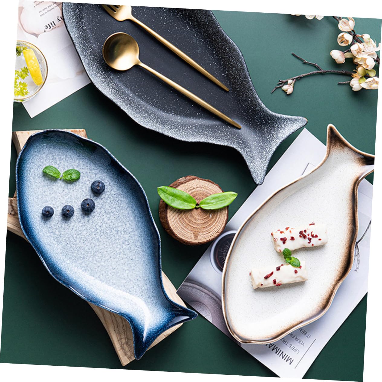 VICASKY Piatto Ceramica Forma di Pesce per Portata e Vapore | Servizio Pesce e Frutti di Mare, Antipasti in Tavola, Idea Regalo per Casa e Cucina
