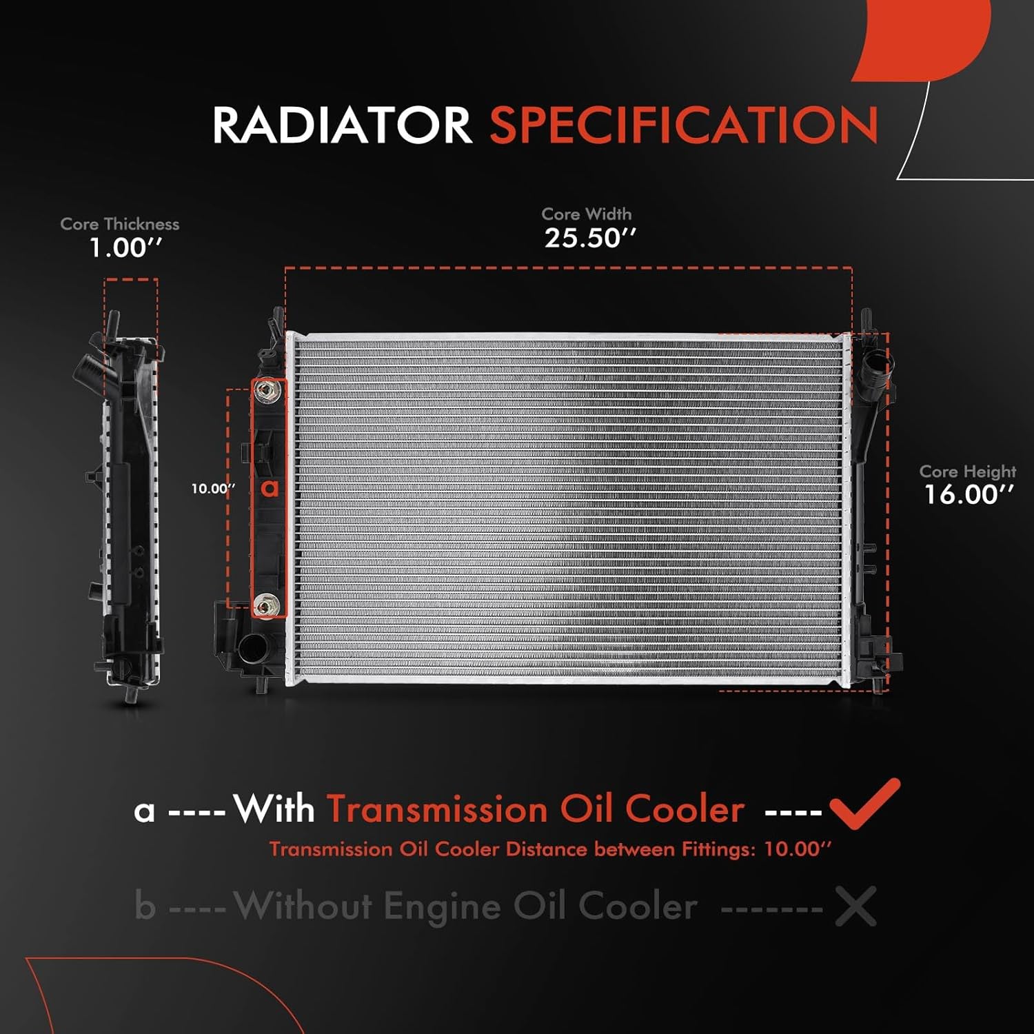A-Premium Engine Coolant Radiator Assembly with Transmission Oil Cooler Compatible with Saab 9-3 2003-2011, 9-3X 2010-2011, 9-5 2011, 2.0L, Automatic Transmission, Replace# 24418341