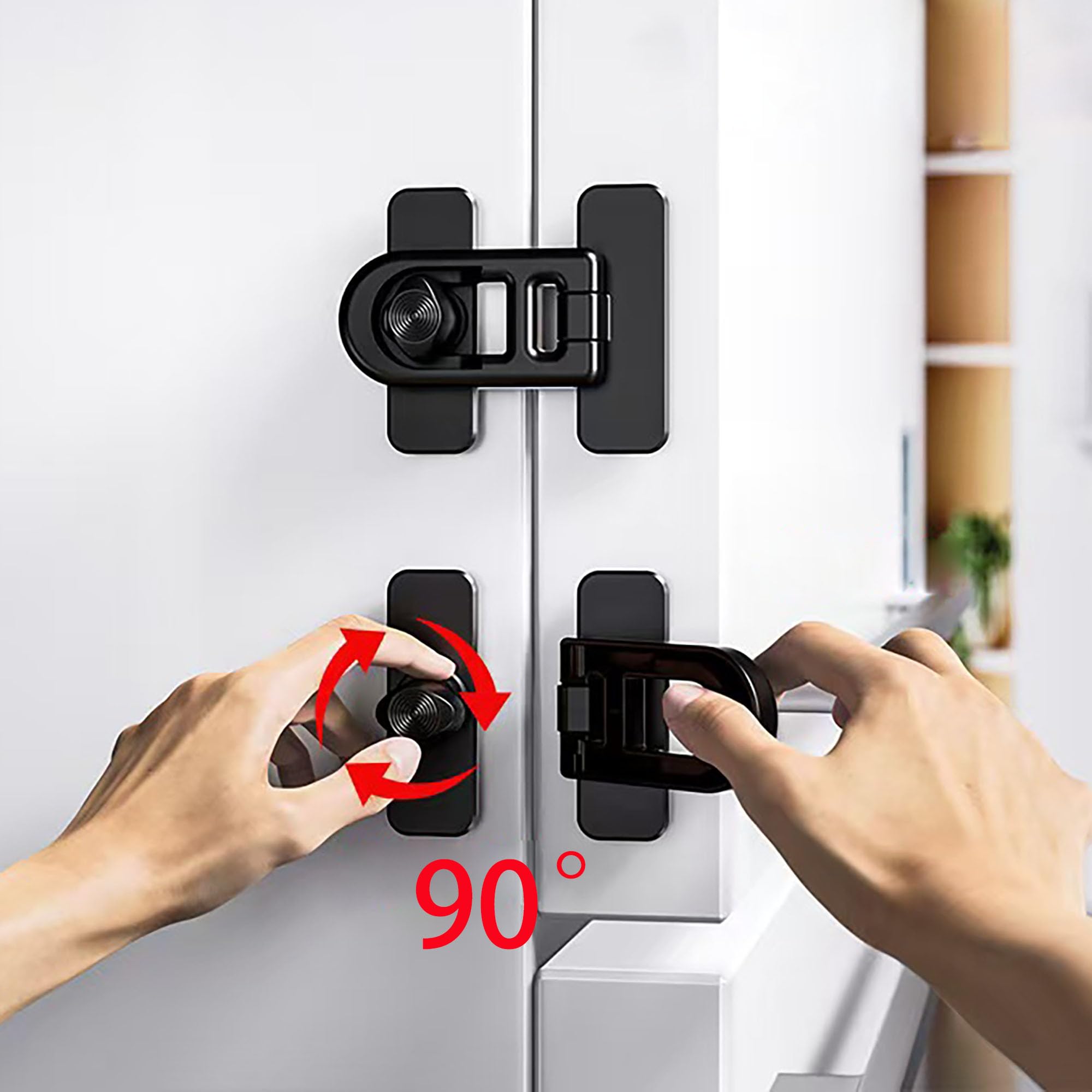 4 Pack Serrure de porte de réfrigérateur de sécurité enfant，pour réfrigérateurs, congélateurs et armoires,utilisant un adhésif 3M-Aucun Outil ou Perceuse Nécessaire(Noir)