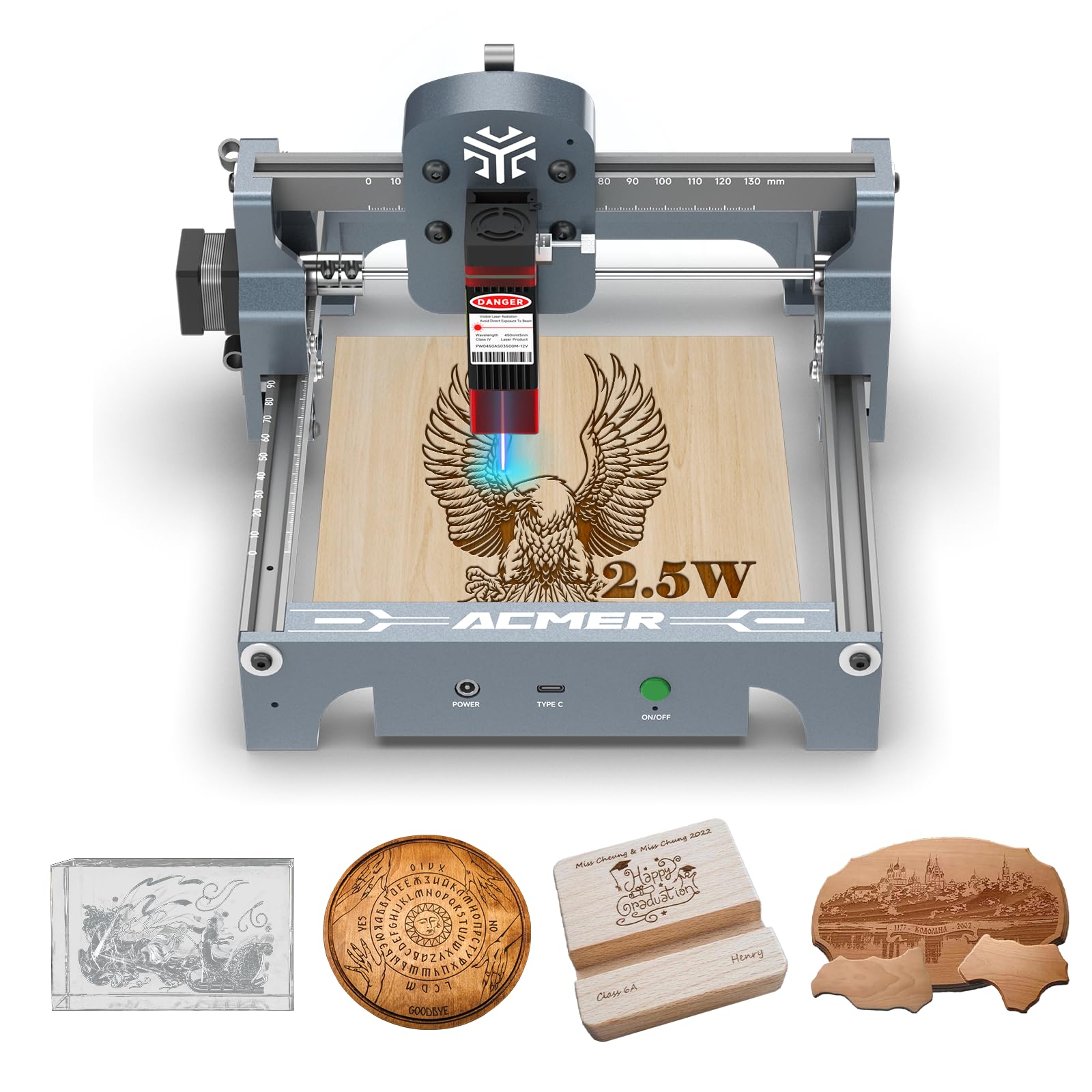ACMER S1 Laser Engraver for Beginner Mini Laser Engraving Machine for Wood, Paper, Acrylic, 2.5W/3.5W/6W, Laser Class4 (Silver, S1 2.5W)