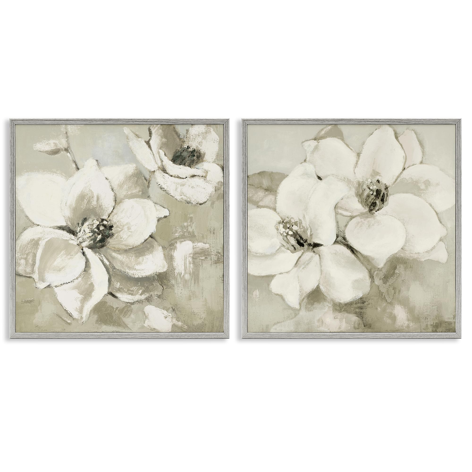 'Beige Magnolias after Rain'| 2pc Framed Giclee Art Set 2