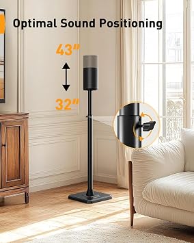 Perlegear Speaker Stands Compatible with Sonos Era 100, One, One SL, Play:1, 32-43 Height Adjustable Floor Speaker Stand, Surround Sound Speaker Stand with Cable Management up to 13.2 lbs, PGSS13