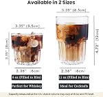 Ribbed Glassware 6pcs Set, Drinking Glass Cups, Stackable Vintage Water Glasses, Glass Tumbler Perfect for Cocktail, Beer, Whiskey, iced Coffee and Water (11 oz, Transparency)