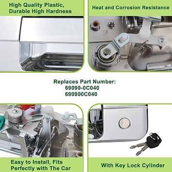 Chrome Tailgate Handle Liftgate Latch Handle with Key Lock Cylinder fit for 2007-2013 Toyota Tundra Replaces 69090-0C040 690900C040 81213