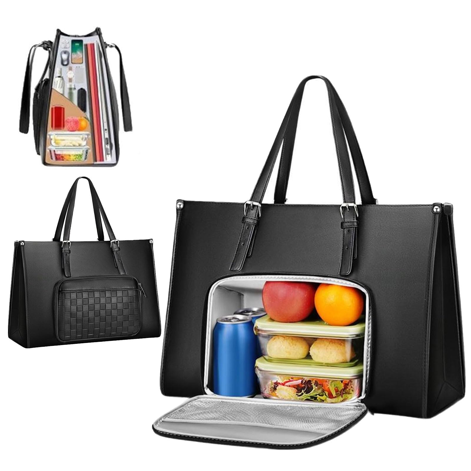 2 in 1 Lunch Tote Bag Laptop Bags with Insulated Compartment,15.9In Travel Leakproof Cooler Handbag,Women PU Briefcase
