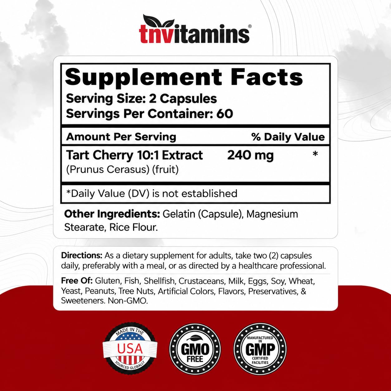 Tart Cherry Capsules (240 mg of 10:1 Extract - 120 Count) | From Montmorency Cherries | Provides Antioxidants, Anthocyanins, & More | Tart Cherry For Sleep and Recovery | Non-GMO, Made in the USA! — Amazon image 2