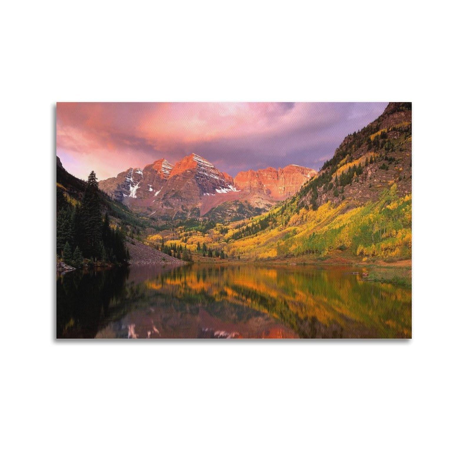 CXHJCA Mural Nature Poster Autumn Mountains Lakes Sunset Poster Decorative Painting Canvas Wall Posters And Art Picture Print Modern Family Bedroom Decor Posters 16x24inch(40x60cm)
