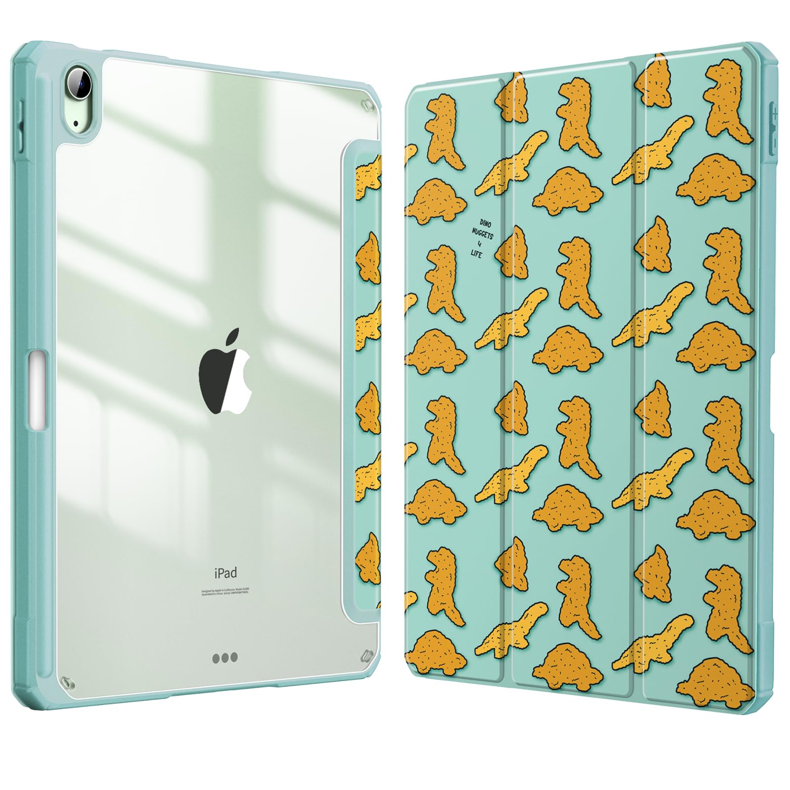 Fintie Hybrid Slim Case for iPad Air 11-inch M3 (2025) / M2 (2024), iPad Air 5th (2022) / 4th Generation (2020) 10.9 Inch - Shockproof Cover with Clear Back Shell & Pencil Holder, Dino Nuggets